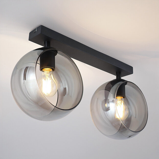 Lampa sufitowa z okrągłym przydymionym szkłem, 2 światła - Orbitique