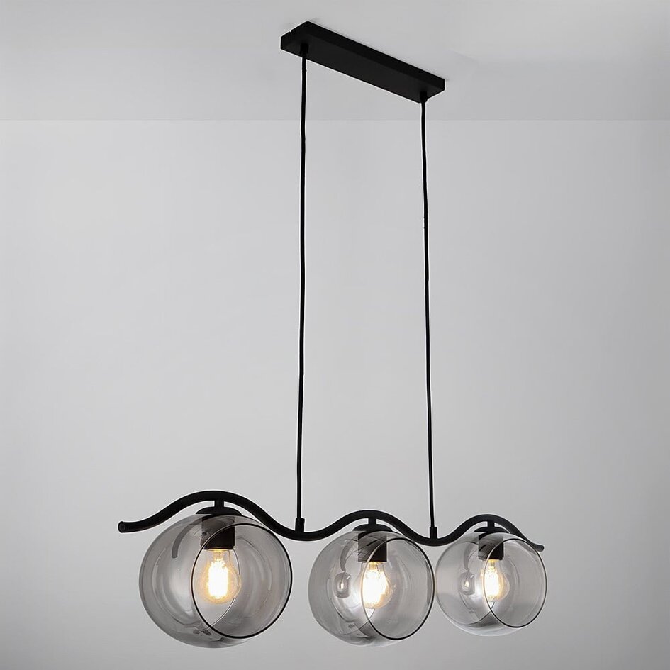 Nowoczesna lampa wisząca z okrągłym przydymionym szkłem, 3 światła - Curvatura