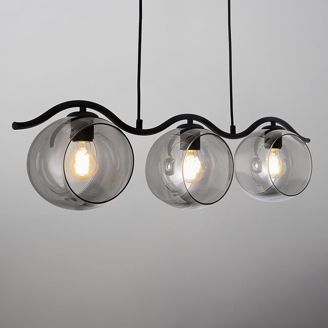 Nowoczesna lampa wisząca z okrągłym przydymionym szkłem, 3 światła - Curvatura