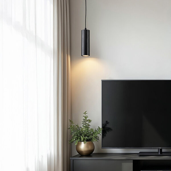 Jednofazowa lampa wisząca tubowa na szynę Len - czarna