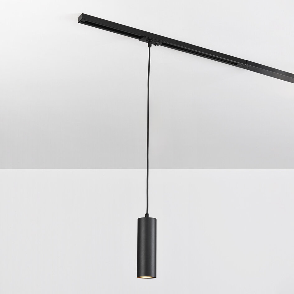 Jednofazowa lampa wisząca tubowa na szynę Len - czarna