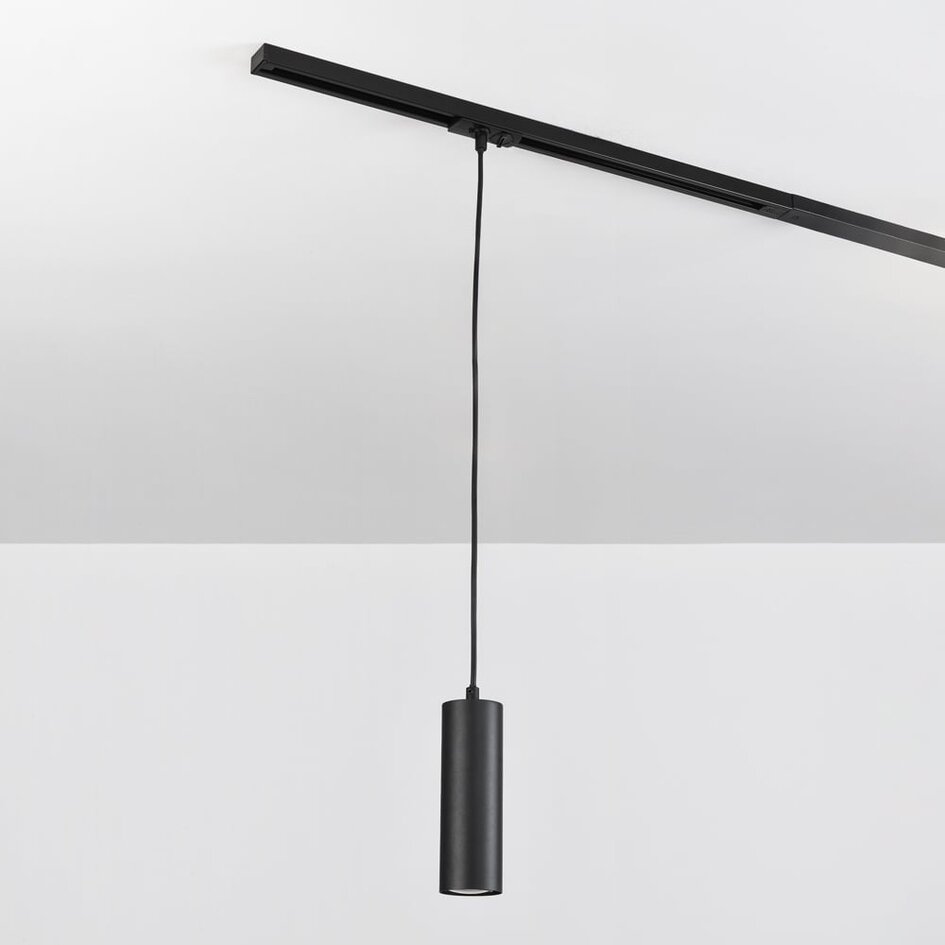 Jednofazowa lampa wisząca tubowa na szynę Len - czarna