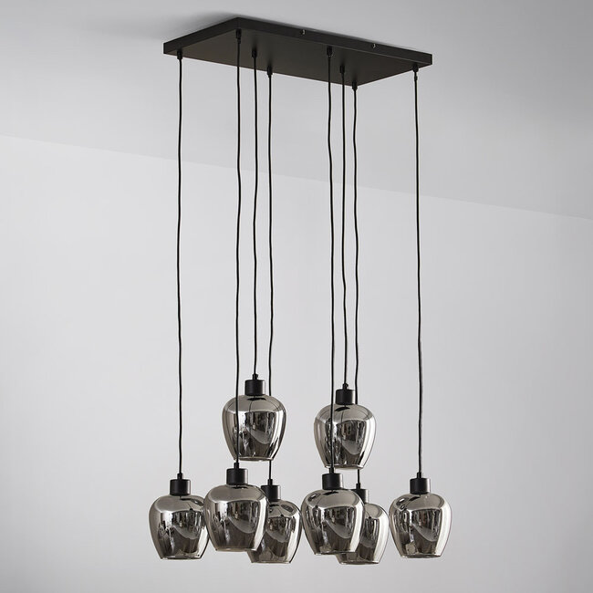 8-światło lampa wisząca czarna z przydymionym szarym szkłem - Sidney