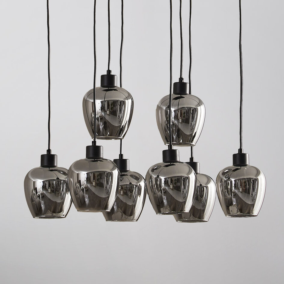 8-światło lampa wisząca czarna z przydymionym szarym szkłem - Sidney