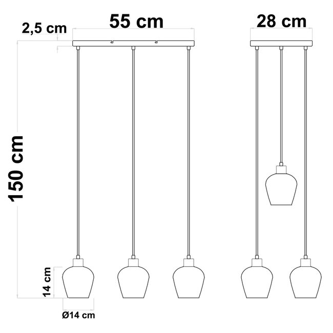 8-światło lampa wisząca czarna z przydymionym szarym szkłem - Sidney