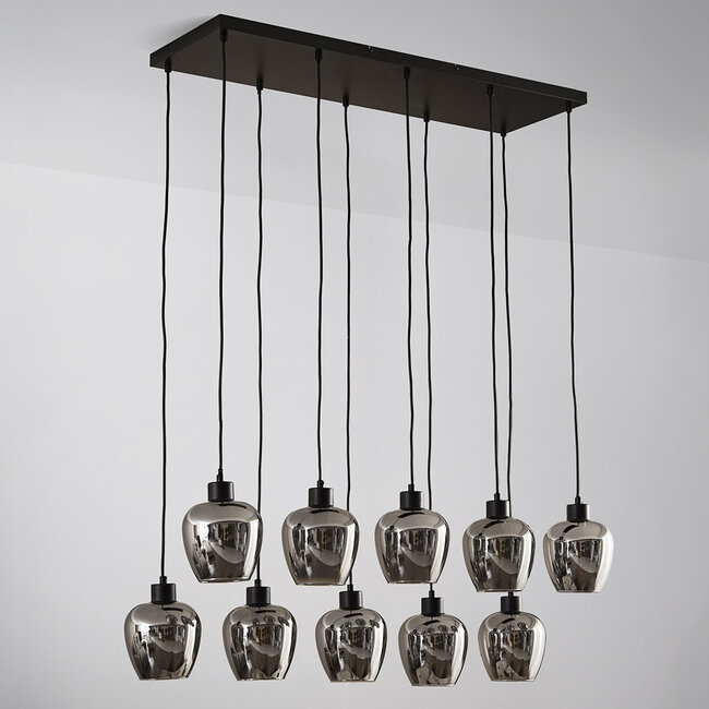 10-światło lampa wisząca czarna z przydymionym szarym szkłem - Stafford