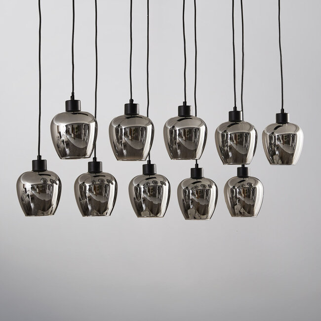 10-światło lampa wisząca czarna z przydymionym szarym szkłem - Stafford