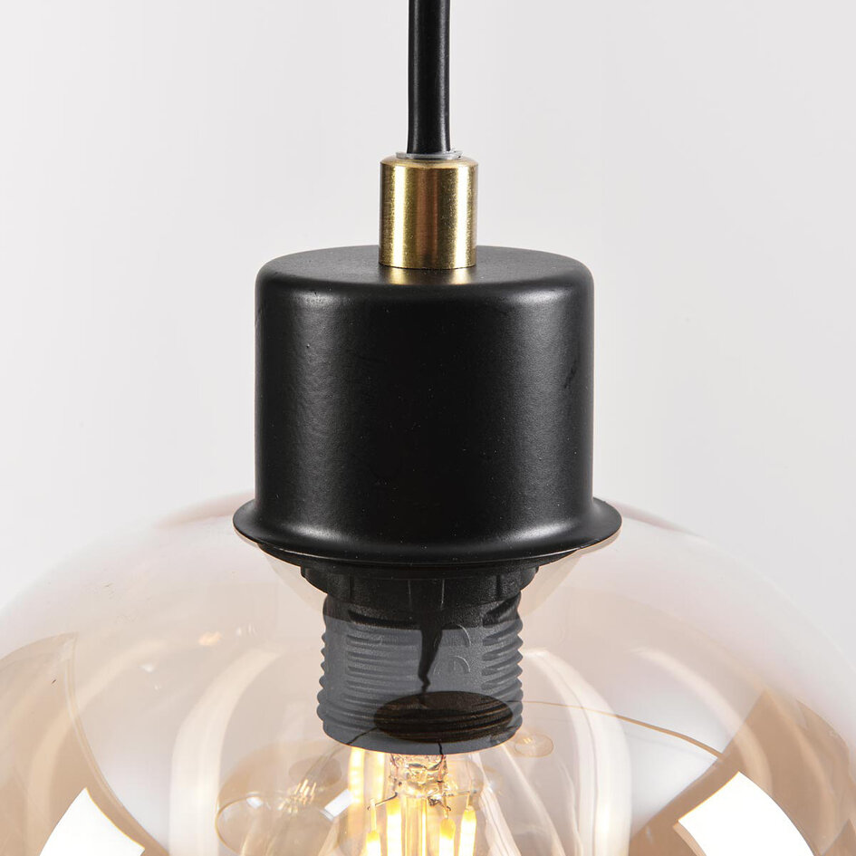 7 światła lampa wisząca czarna ze szkłem bursztynowym - Hollister
