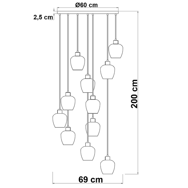 11-światło lampa wisząca czarna ze szkłem bursztynowym - Hanford