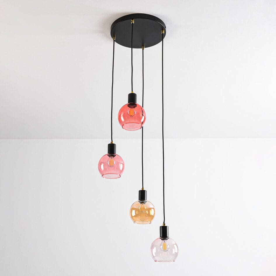 Lampa wisząca Monroe – 4-punktowa, bursztynowe i różowe szkło