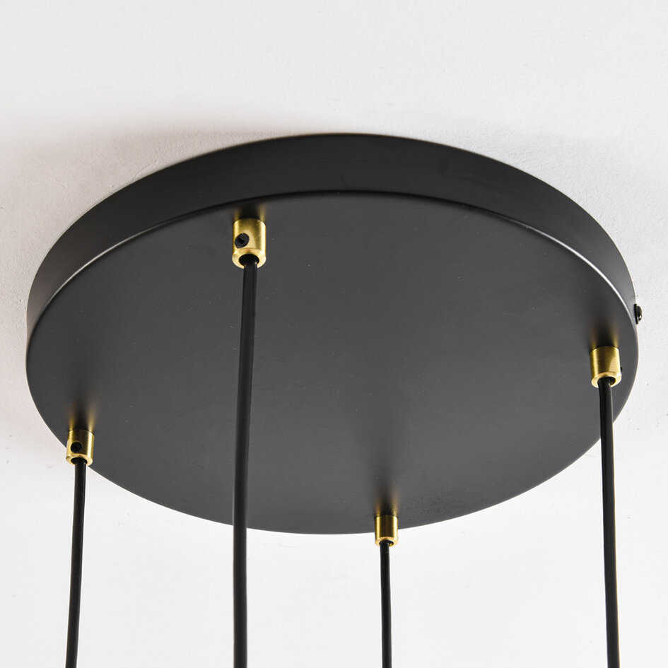 Lampa wisząca czarna ze szkłem bursztynowym i różowym, 4 światła - Monroe