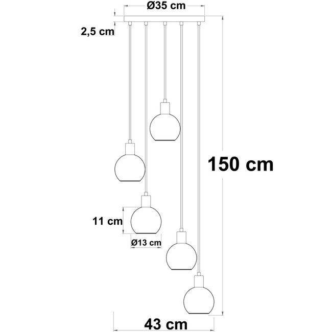 Lampa wisząca czarna z bursztynowym, dymionym i różowym szkłem, 5 światła - Monroe