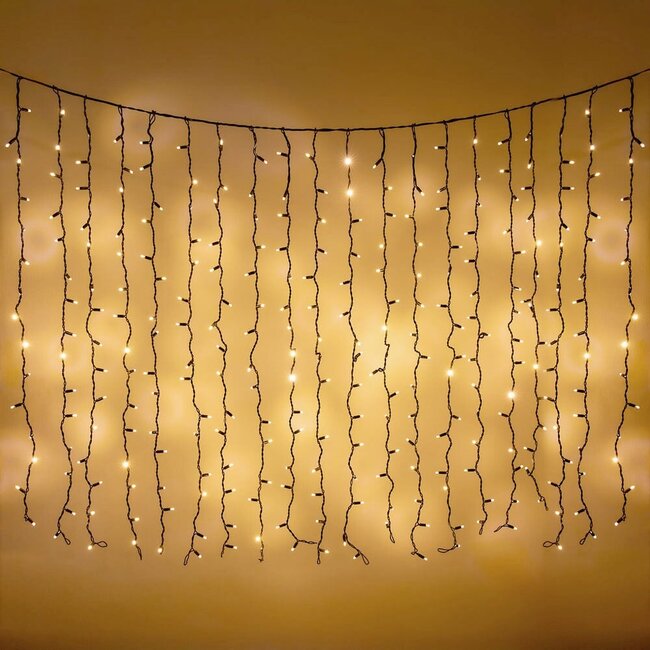 Kurtyna świetlna modułowa czarna | od 2 metrów | 300 diod LED | 2200 K, bardzo ciepła biel | gumowa