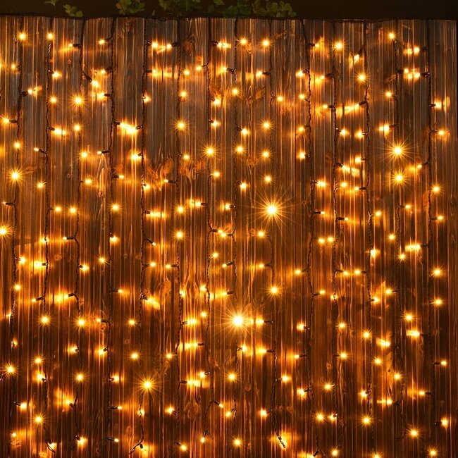Kurtyna świetlna z możliwością łączenia, czarna | od 2 metrów | 300 diod LED | 2200 K, bardzo ciepła biel z efektem migotania | gumowe