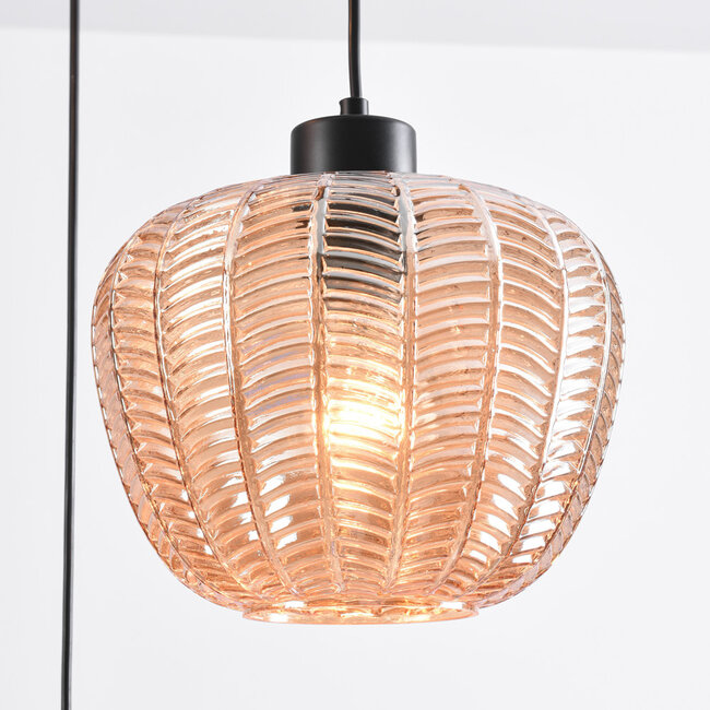 Lampa wisząca ze szkłem bursztynowym i teksturowanym detalem - Kaca