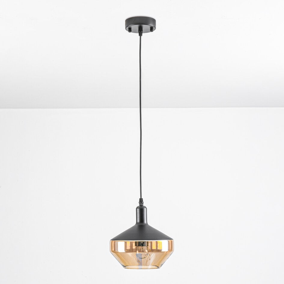 Lampa wisząca Mala – bursztynowe szkło, szeroki klosz w kształcie kuli