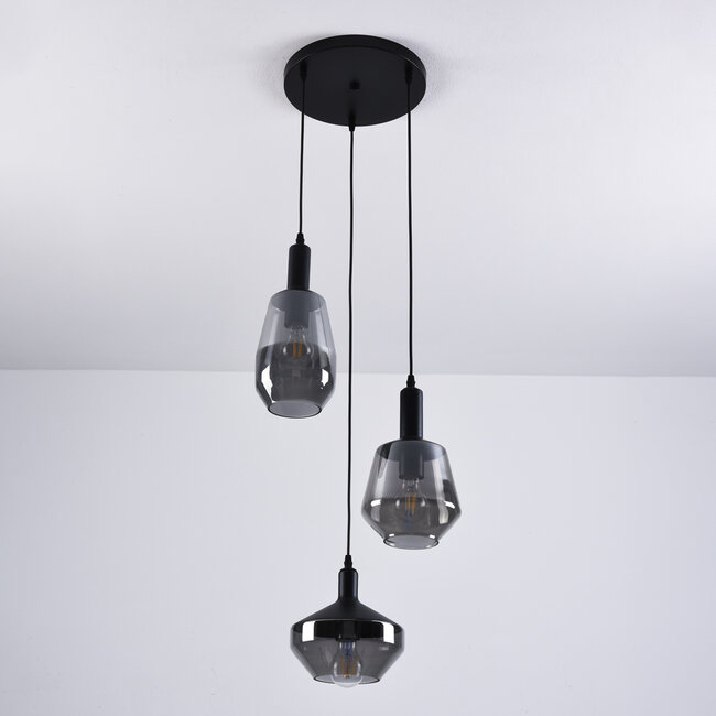 Design lampa wisząca ze szkła przydymionego, 3 światła - Mala