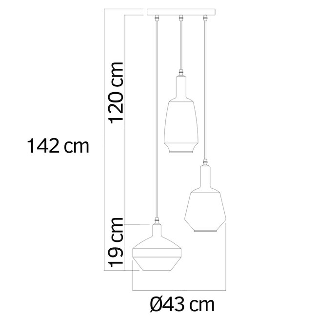 Design lampa wisząca ze szkła przydymionego, 3 światła - Mala
