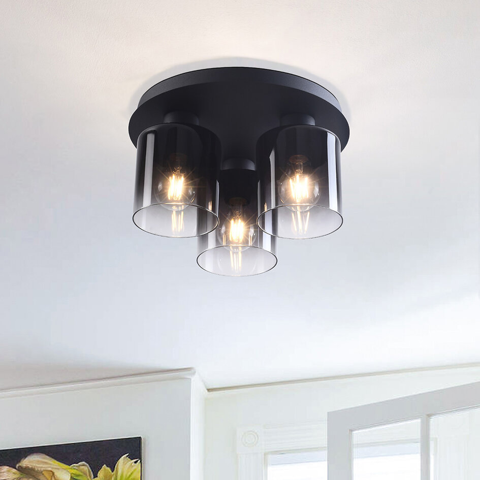 Czarna lampa sufitowa Lyo ze szkła dymionego z gradientem, 3 światła