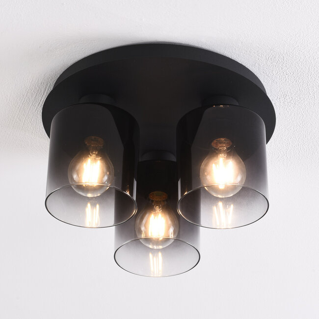 Czarna lampa sufitowa Lyo ze szkła dymionego z gradientem, 3 światła