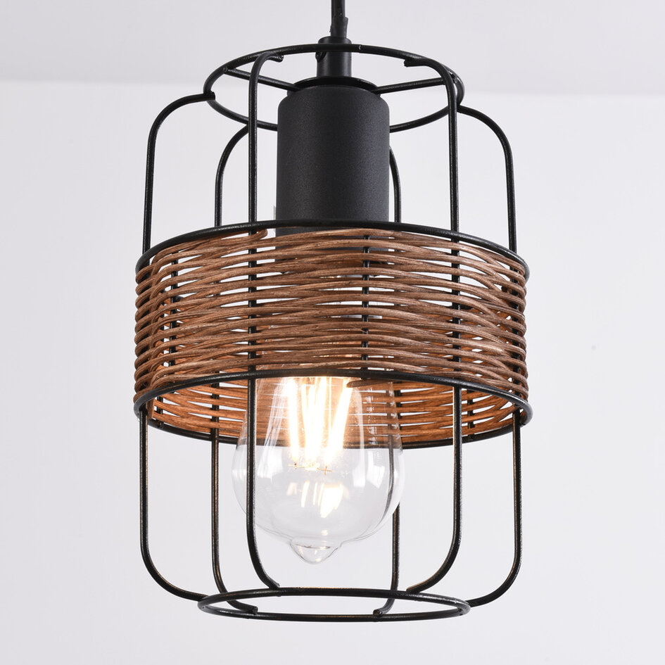 Industrialna czarna lampa wisząca z rattanu - Hira