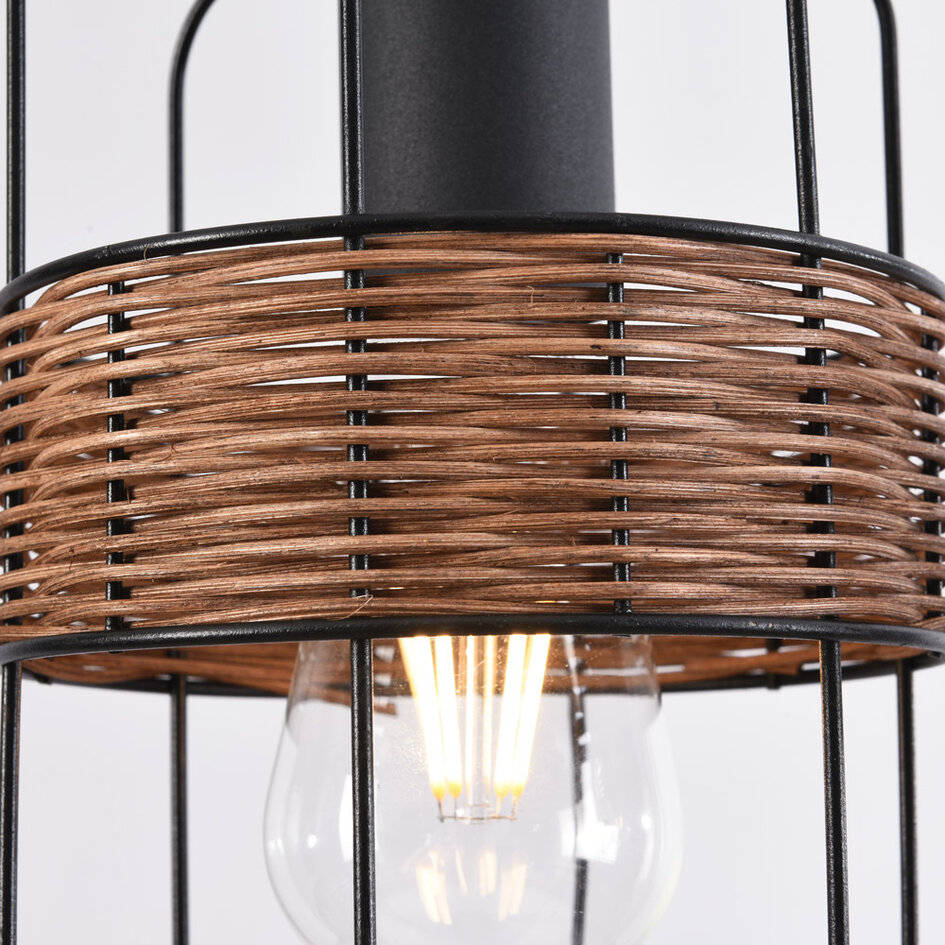 Industrialna czarna lampa wisząca z rattanu - Hira