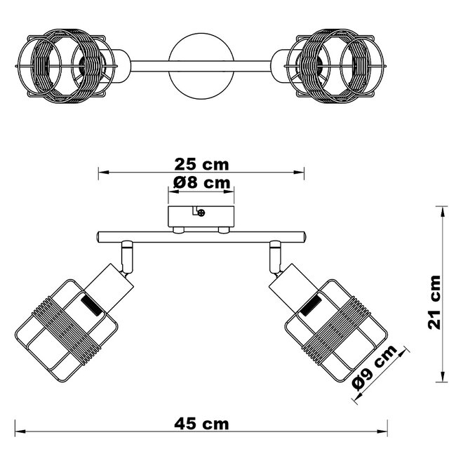 Lampa sufitowa Harun z rattanu i czarnego metalu, 2 światła