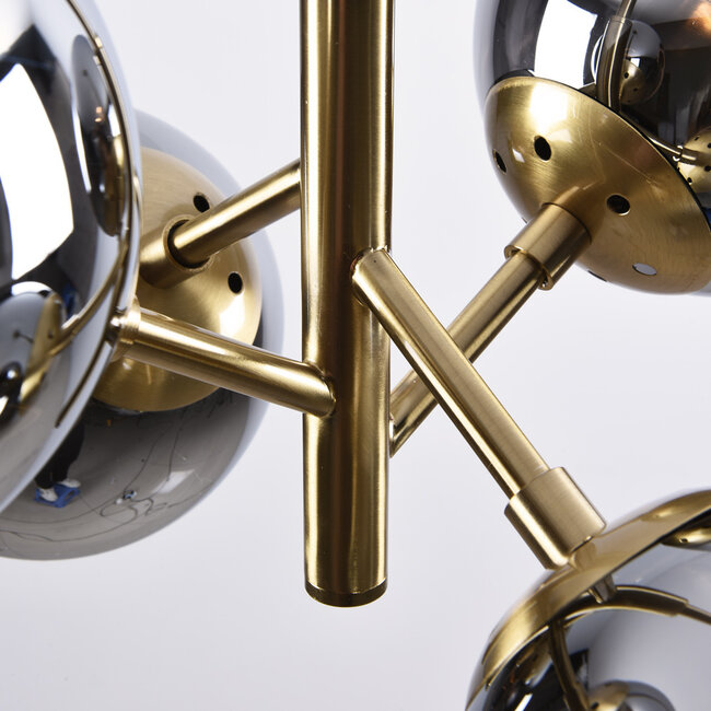 Retro lampa wisząca złota z przydymionym szkłem i efektem lustra, 4 światła - Florence