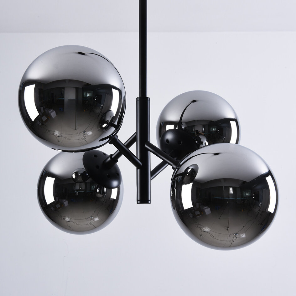Retro lampa wisząca czarna ze szkłem dymionym i efektem lustra, 4-światła - Florence