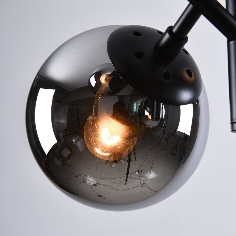 Retro lampa wisząca czarna ze szkłem dymionym i efektem lustra, 4-światła - Florence