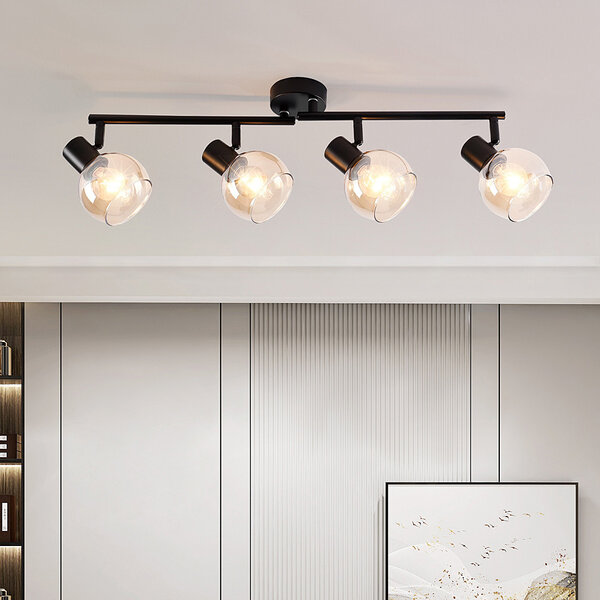 Czarna lampa sufitowa w szkle bursztynowym z 4 reflektorami - Pela
