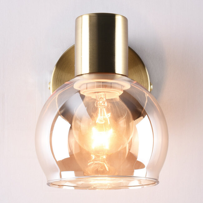 Reflektor ścienny z mosiądzu złotego ze szkłem bursztynowym - Pilou