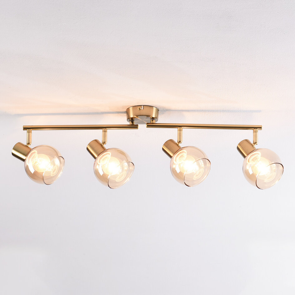 4 światła obrotowa lampa sufitowa Pela ze szkłem bursztynowym