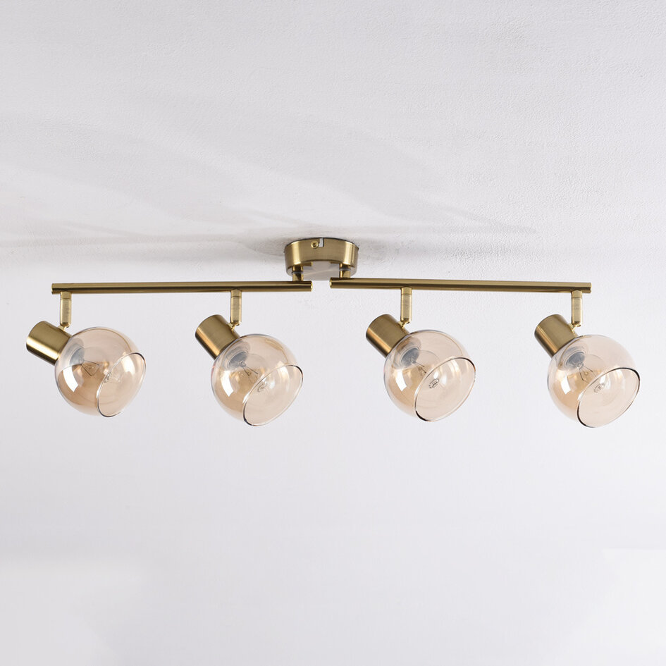 4 światła obrotowa lampa sufitowa Pela ze szkłem bursztynowym