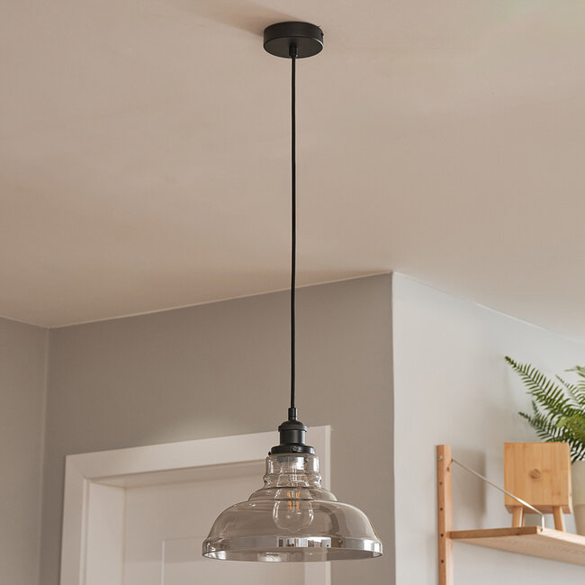 Wiejska lampa wisząca ze szkłem dymionym, 1-światło - Ebbe