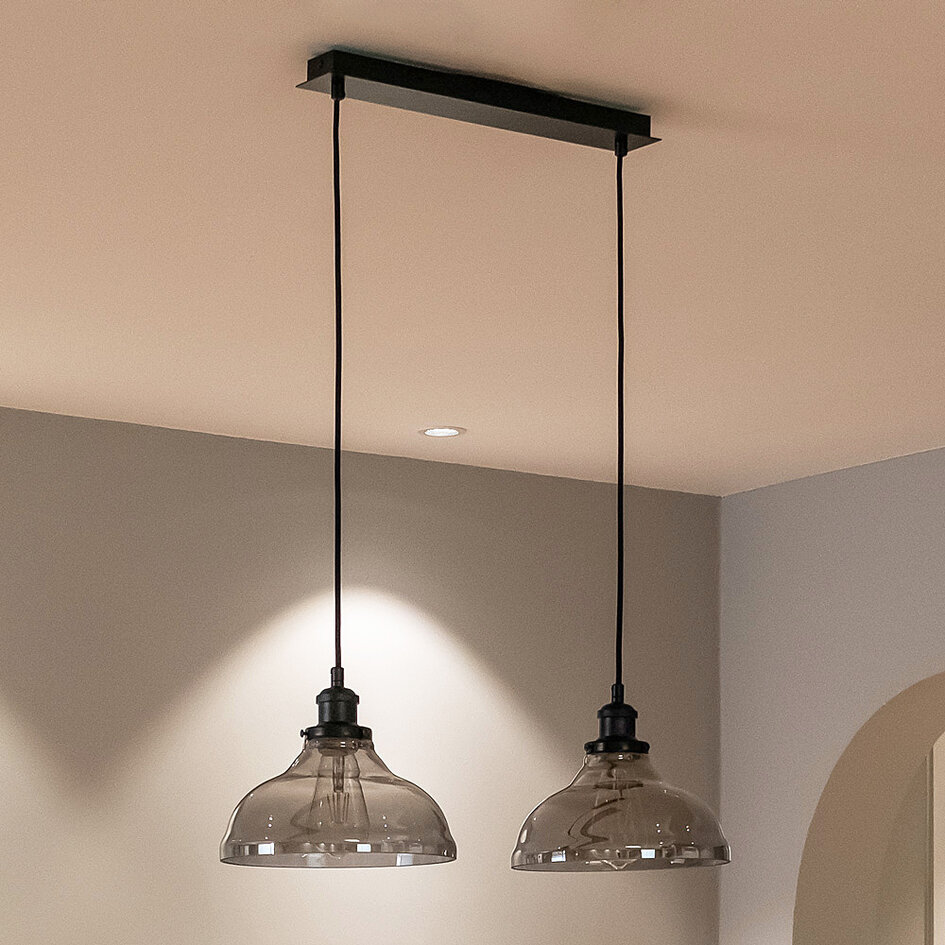 Industrialna lampa wisząca ze szkłem dymionym, 2 światła - Esper