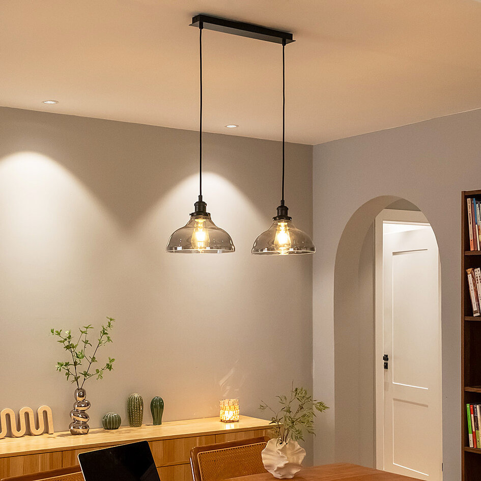Industrialna lampa wisząca ze szkłem dymionym, 2 światła - Esper