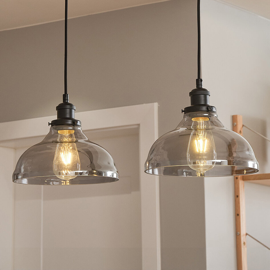 Industrialna lampa wisząca ze szkłem dymionym, 2 światła - Esper