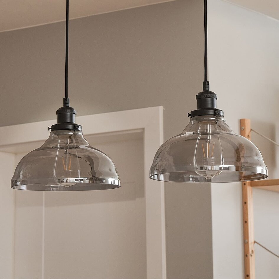 Industrialna lampa wisząca ze szkłem dymionym, 2 światła - Esper