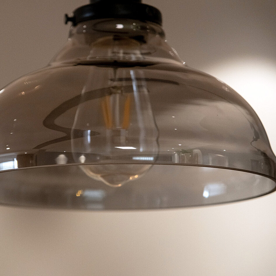 Industrialna lampa wisząca ze szkłem dymionym, 2 światła - Esper
