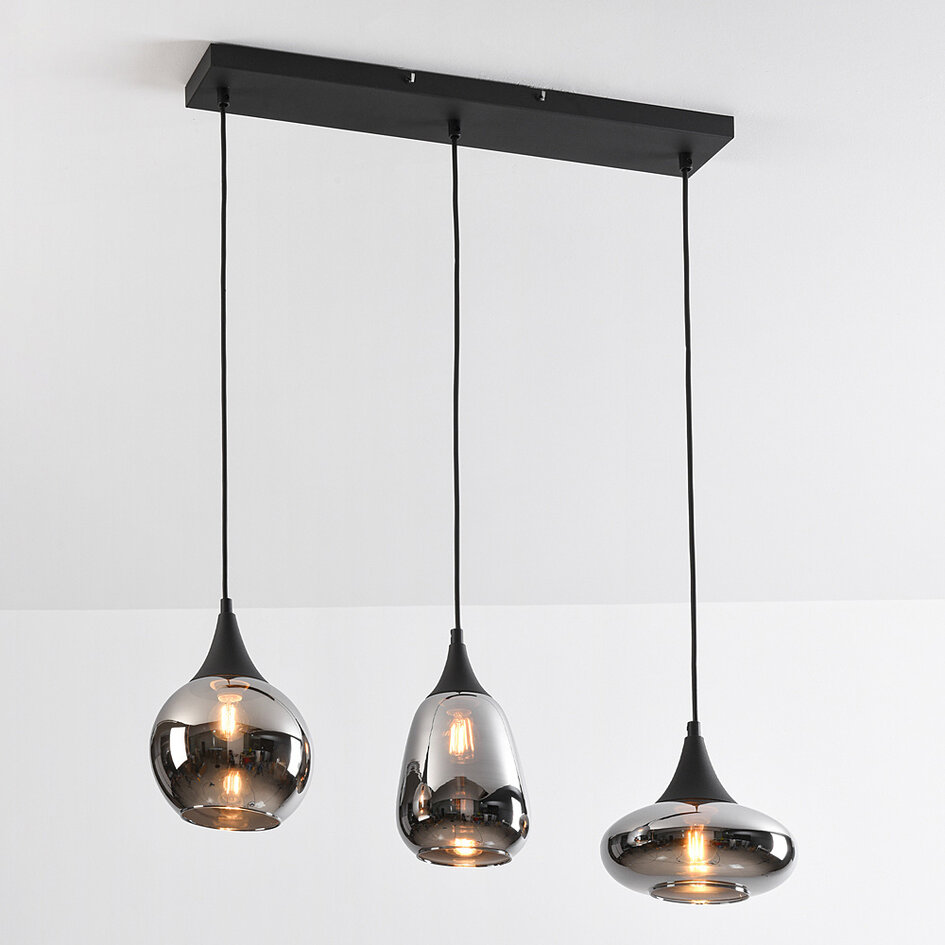 3 światła lampa wisząca z przydymionym szkłem - Lovi