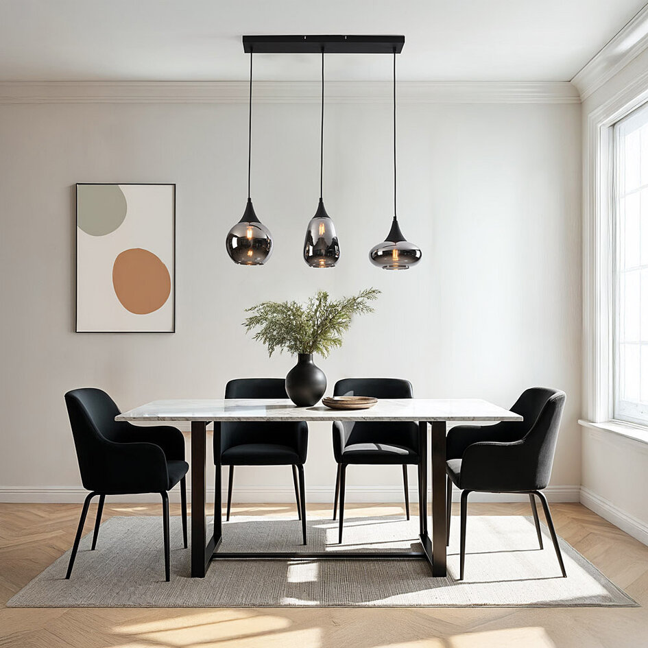 3 światła lampa wisząca z przydymionym szkłem - Lovi