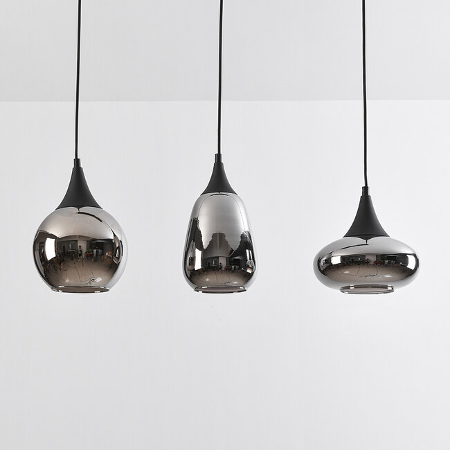 3 światła lampa wisząca z przydymionym szkłem - Lovi
