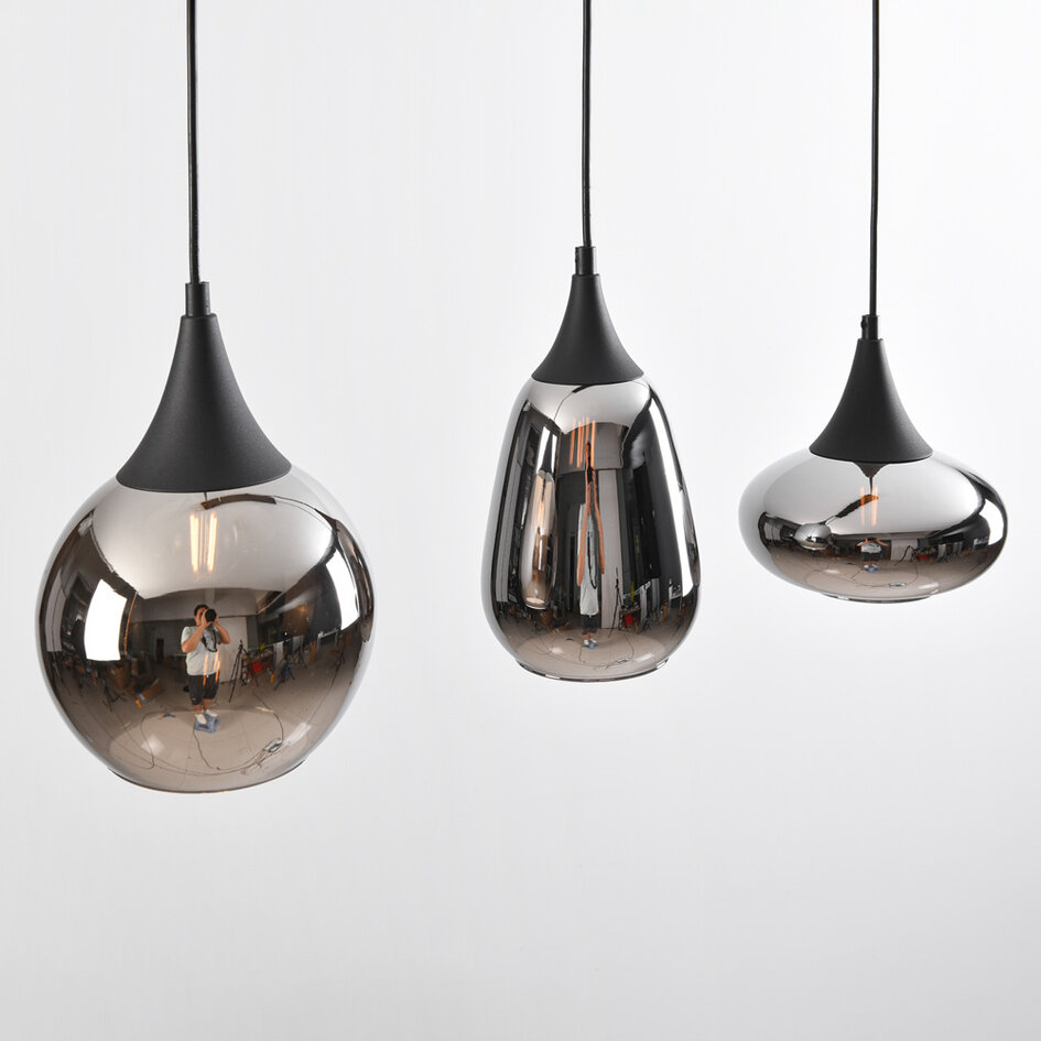 3 światła lampa wisząca z przydymionym szkłem - Lovi