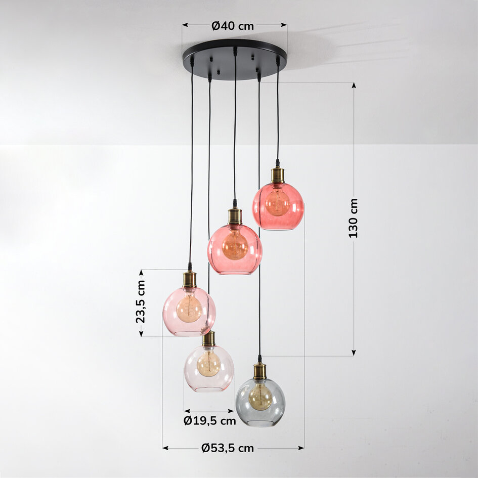 Lampa wisząca 5 światła z kolorowego szkła - Liya