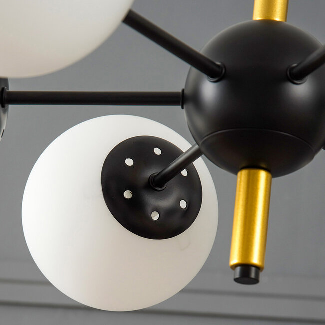 Design lampa wisząca Callie czarna z mlecznobiałym szkłem, 6 światła