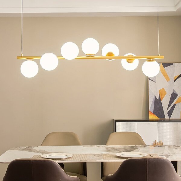 Designerska lampa wisząca Atto złota ze szkłem mlecznobiałym, 7-światło