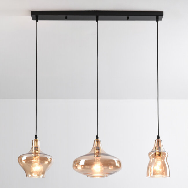 3 światła industrialna lampa wisząca ze szkłem bursztynowym - Maracas