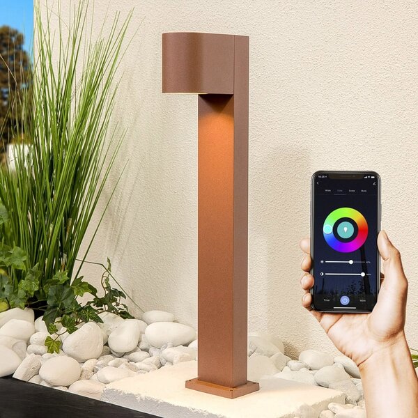 Inteligentna lampa stojąca zewnętrzna w kolorze rdzawobrązowym 50 cm z żarówką LED 4,9 W z Wi-Fi – Simone