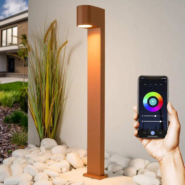 Inteligentna lampa podłogowa zewnętrzna rdzawobrązowa 70 cm w zestawie z lampą LED Wi-Fi 4,9W - Simone